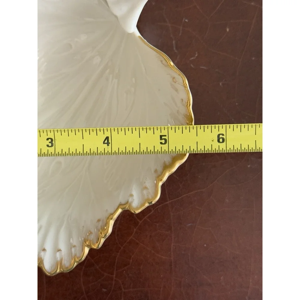 LENOX Double Leaf Ivory Gold Trim Ceramic Serving/Nut/Candy Dish Fall - USA Made